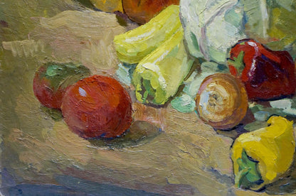 Oil painting of vibrant red tomato by Stremsky Alexander Ivanovich