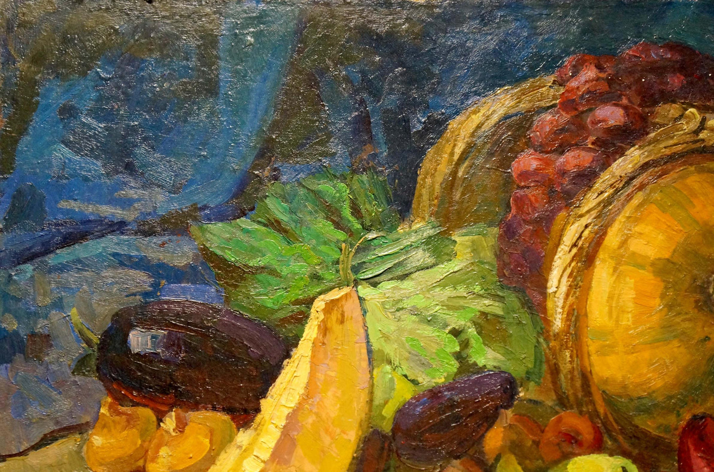 Oil painting of red grapes in basket by Stremsky Alexander Ivanovich