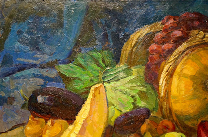 Oil painting of red grapes in basket by Stremsky Alexander Ivanovich