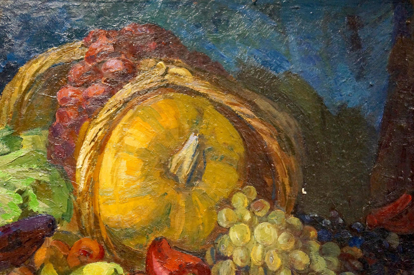Oil painting of vibrant yellow textured pumpkin by Stremsky Alexander Ivanovich