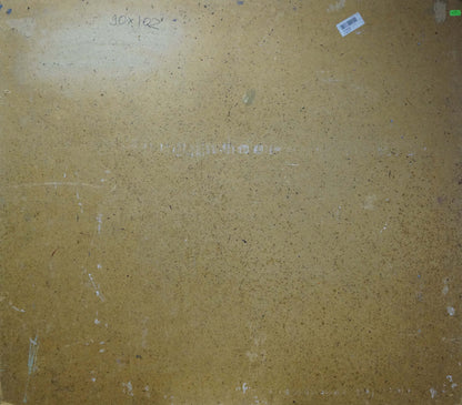 Back of Stremsky oil painting with tan speckled concrete slab and barcode