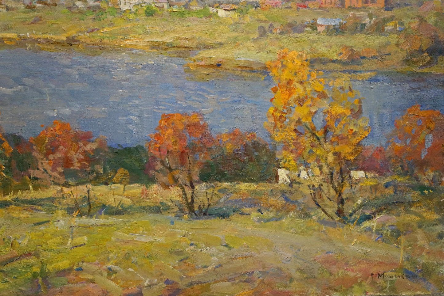 Autumn trees by riverbank oil painting by M.iy Grigoriy Semenovich