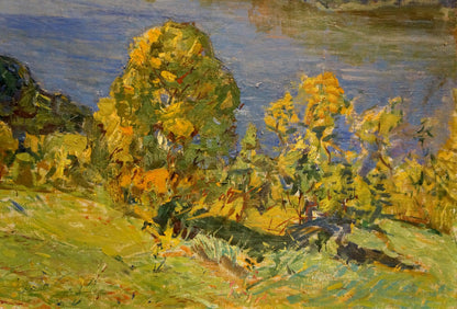 Vibrant impressionist oil painting by Tyukha Ivan Andreevich, lush sunlit trees