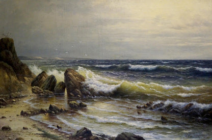 Dramatic Gubsky Igor Ivanovich oil seascape painting of turbulent waves on rocks