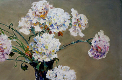 Oil painting of vibrant white lavender peonies by Sidoruk Vladimir Fedorovich