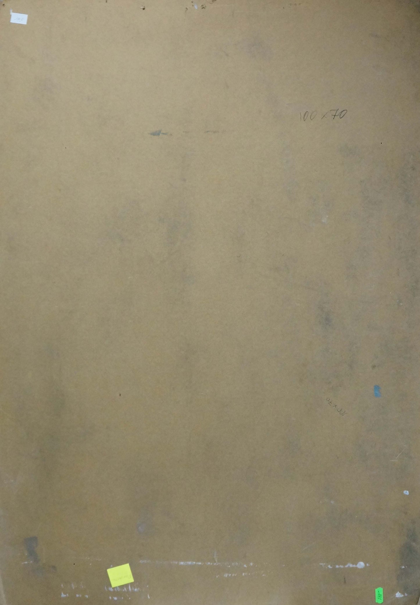 Back of beige canvas with imperfections and stickers by Pokulity Konstantin Ivanovich