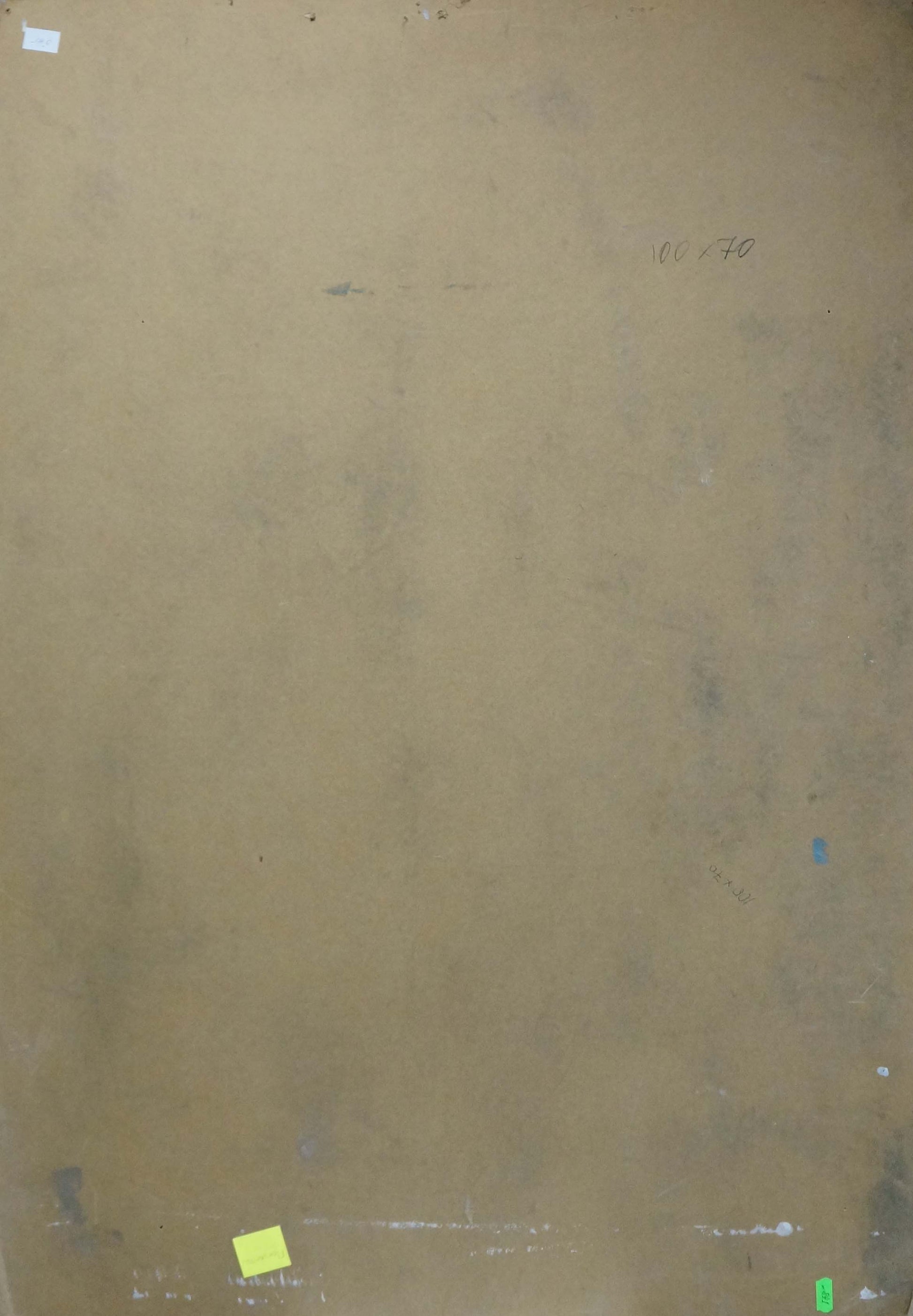 Back of beige canvas with imperfections and stickers by Pokulity Konstantin Ivanovich