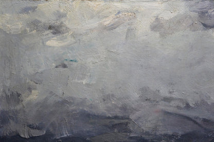Oil painting Seascape with flying seagulls by Fedor Zakharov in grays and greens