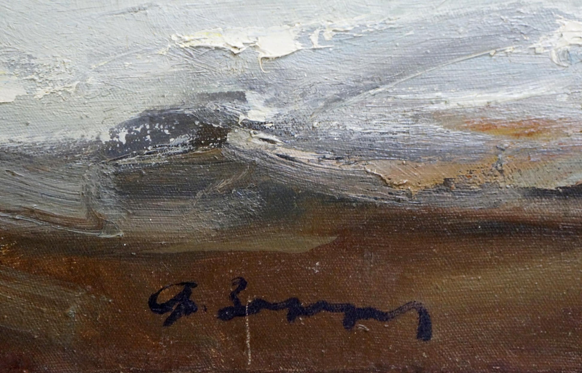 Oil painting Seascape with flying seagulls by Fedor Zakharov, impasto grays and browns