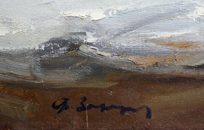 Oil painting Seascape with flying seagulls by Fedor Zakharov, impasto grays and browns