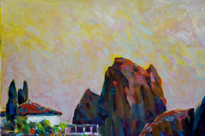 Vibrant impressionist oil painting of rocky landscape by Bakaev Sergey Ivanovich