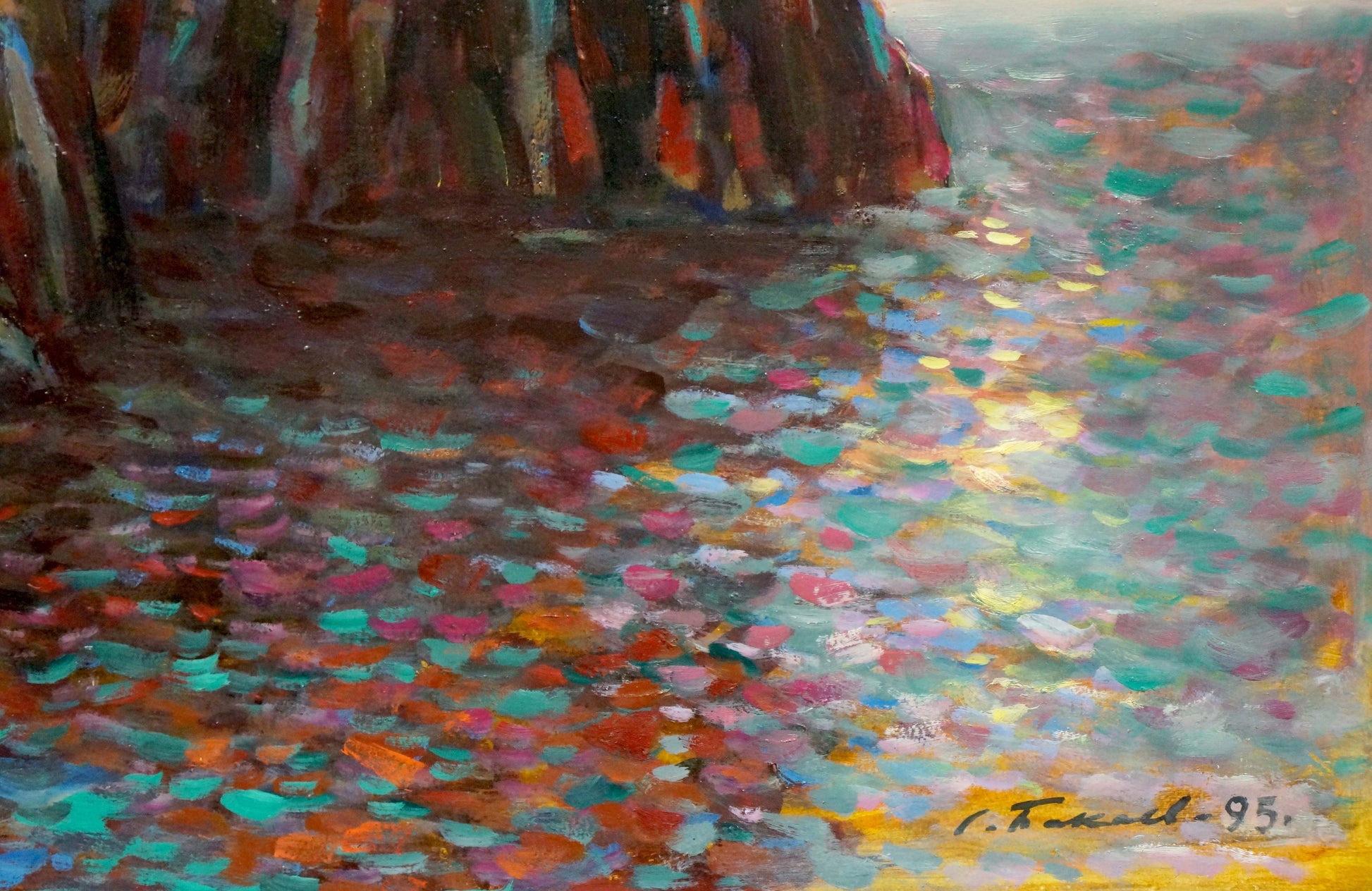 Vibrant oil painting of rocky shoreline by Bakaev Sergey Ivanovich