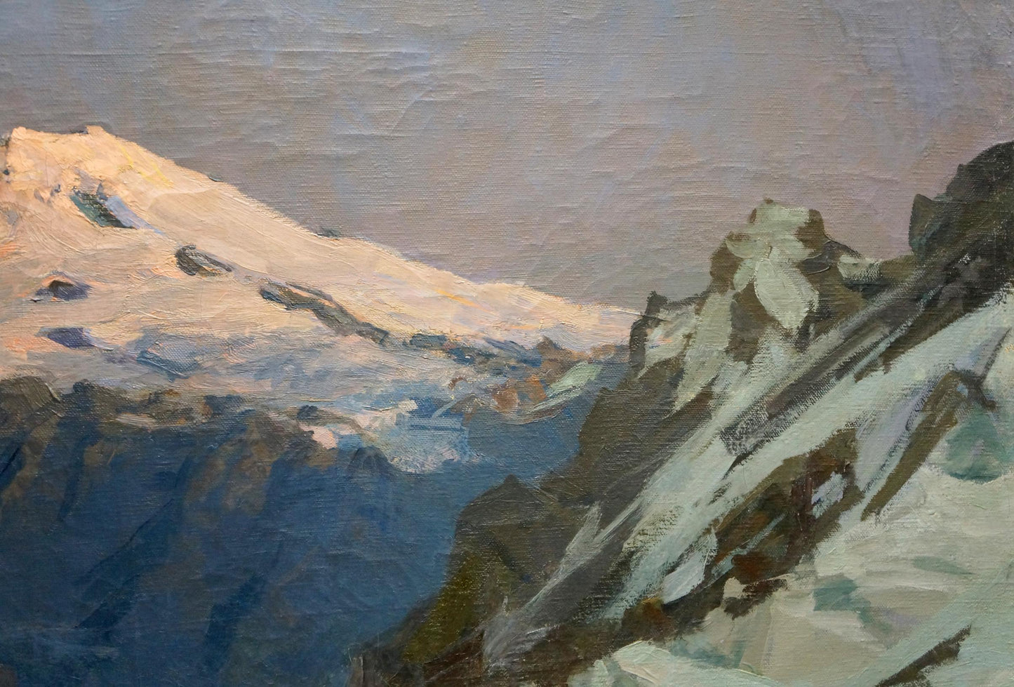 Oil painting Elbrus by Smirnov Evgeny Vladimirovich, snow-capped peaks in blues