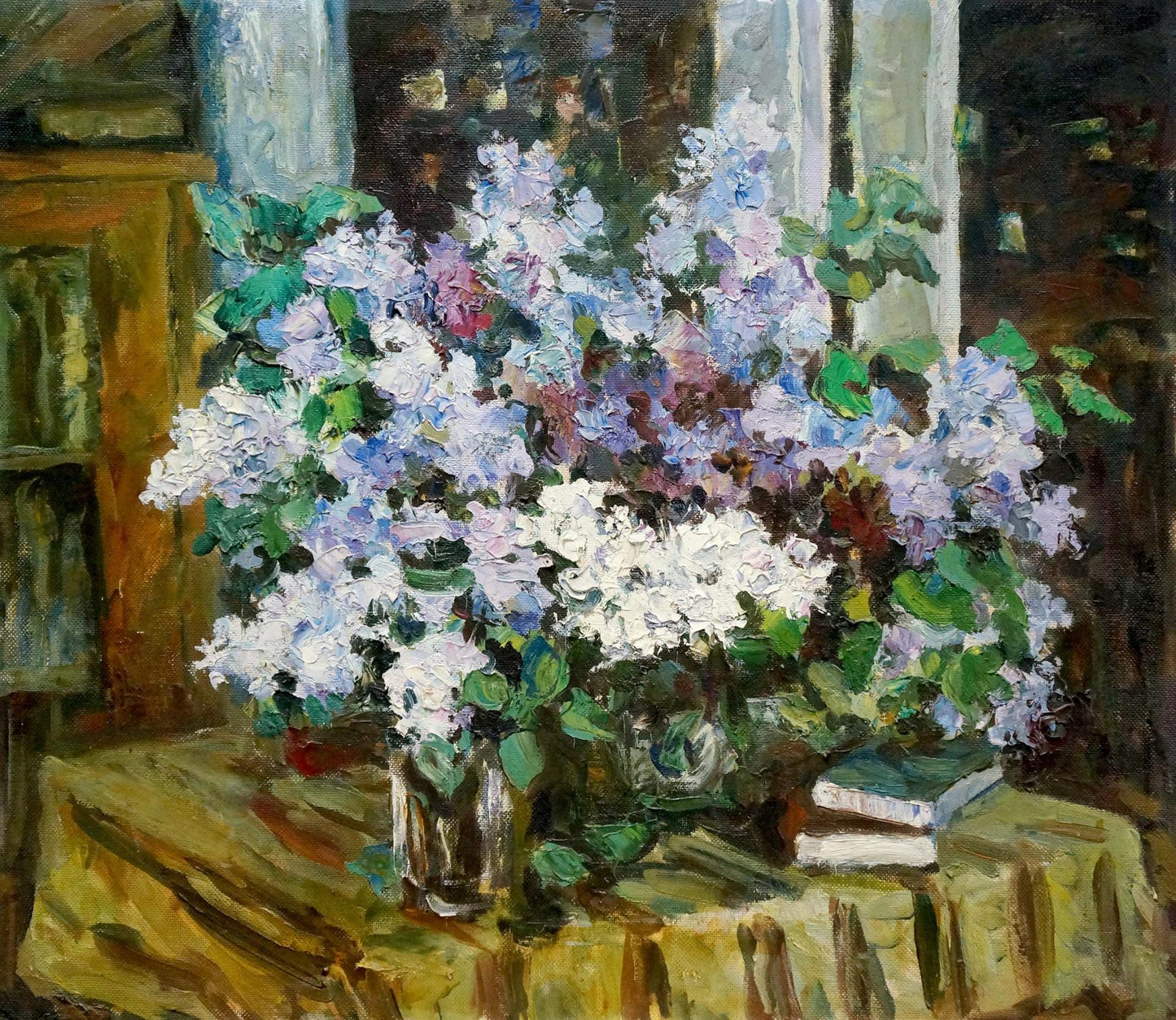 Oil painting of lilac bouquet in vase by Zhezher Anatoly Mikhailovich