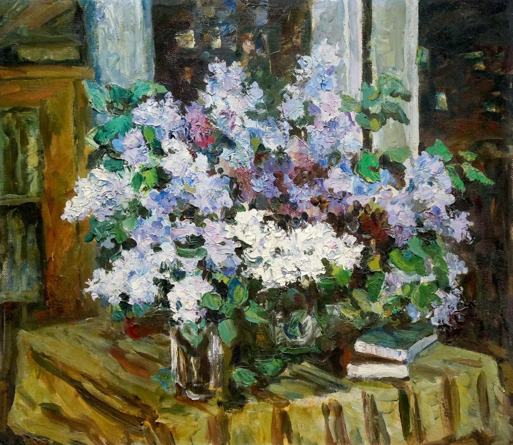 Oil painting of lilac bouquet in vase by Zhezher Anatoly Mikhailovich