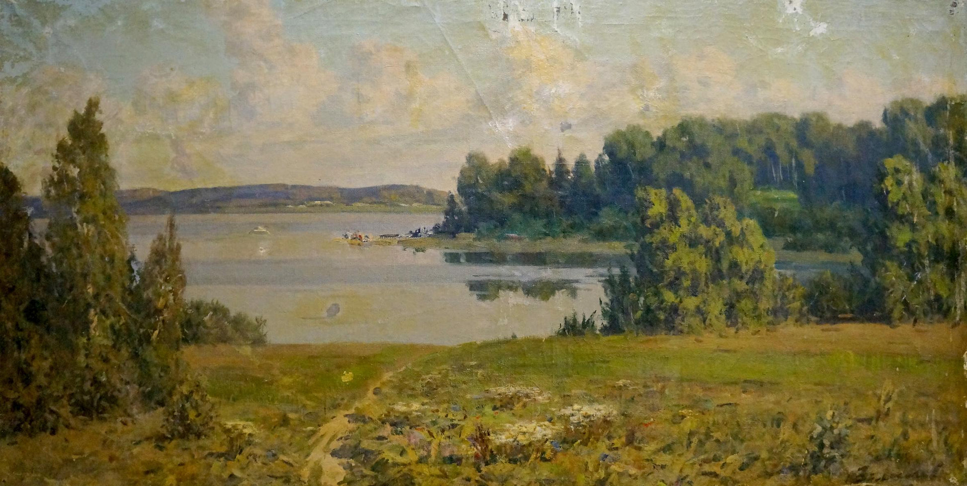 Serene lake landscape oil painting by Zemskov Lev Nikolaevich