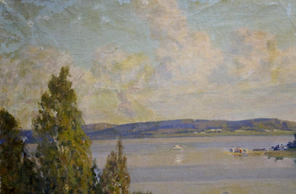 Serene impressionistic lake painting by Zemskov Lev Nikolaevich