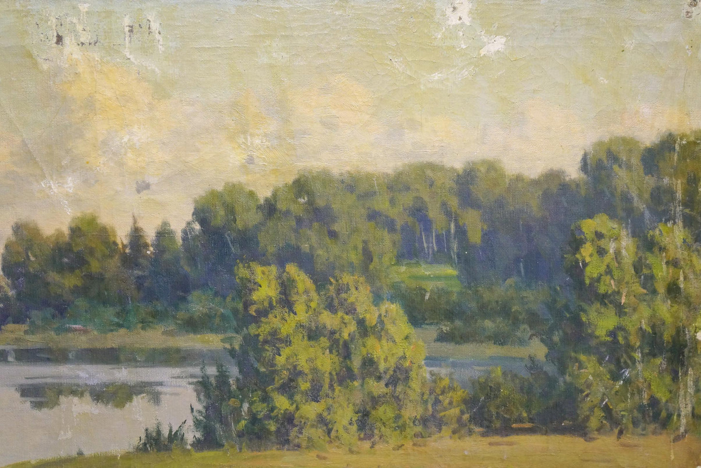 Serene lakeside oil painting by Zemskov Lev Nikolaevich