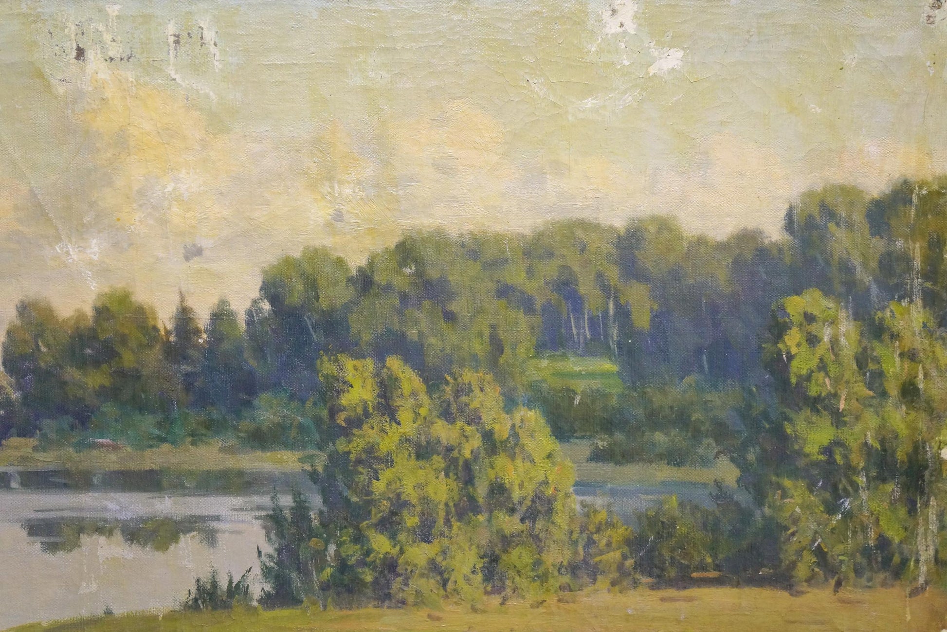 Serene lakeside oil painting by Zemskov Lev Nikolaevich
