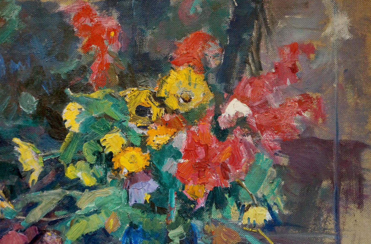 Vibrant impressionist oil painting by Shvab Vladimir: Flowers on the table