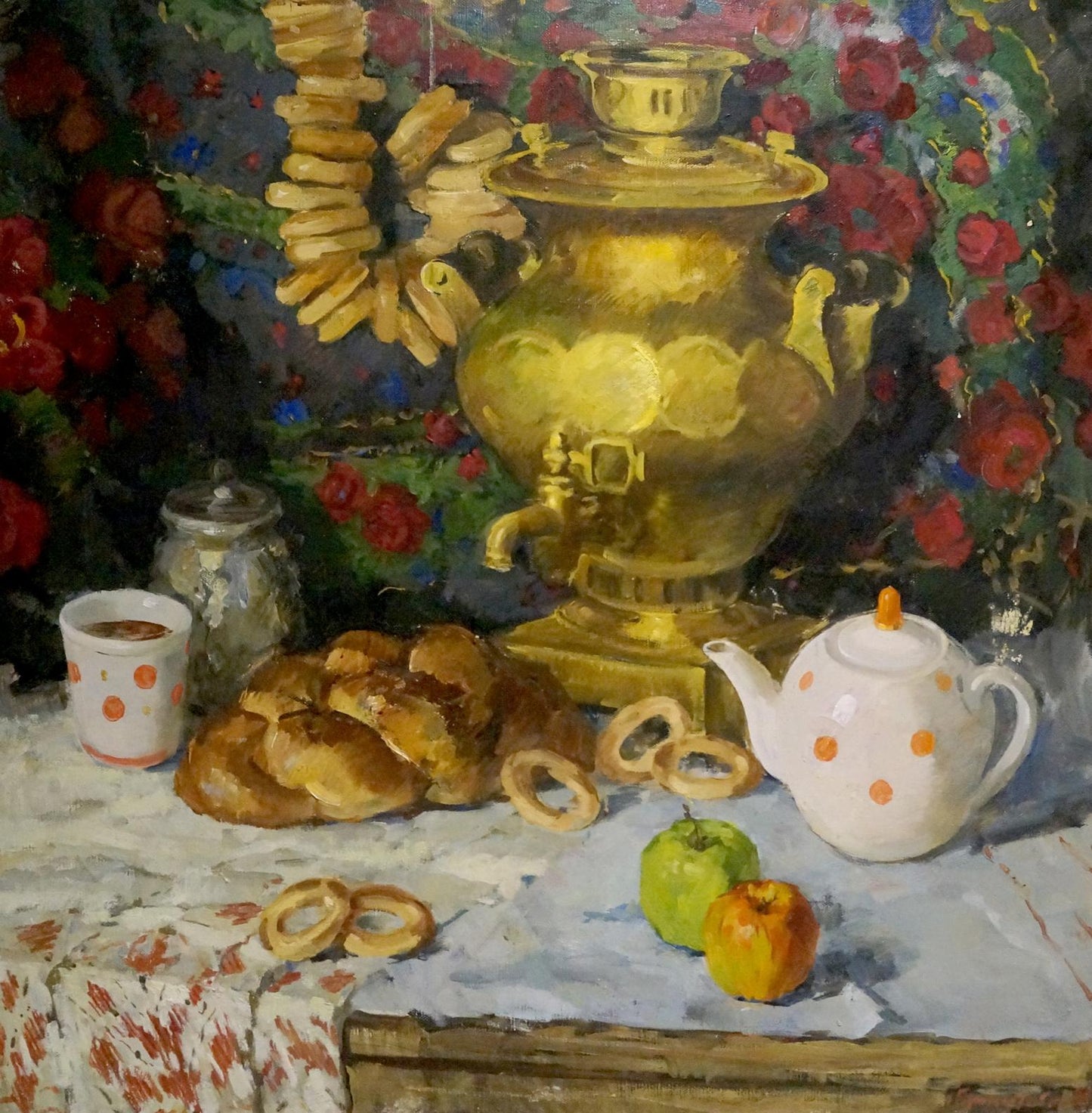Oil painting of golden samovar by Bronstein Shaya Iosifovich