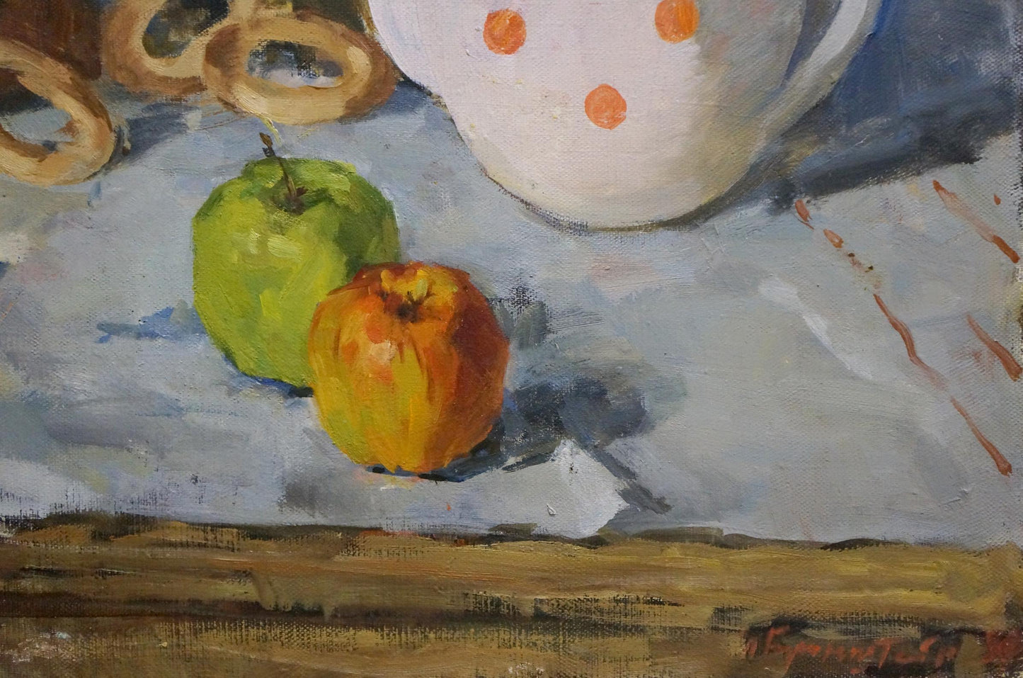 Oil painting by Bronstein Shaya Iosifovich: polka dot pitcher with apples