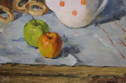 Oil painting by Bronstein Shaya Iosifovich: polka dot pitcher with apples