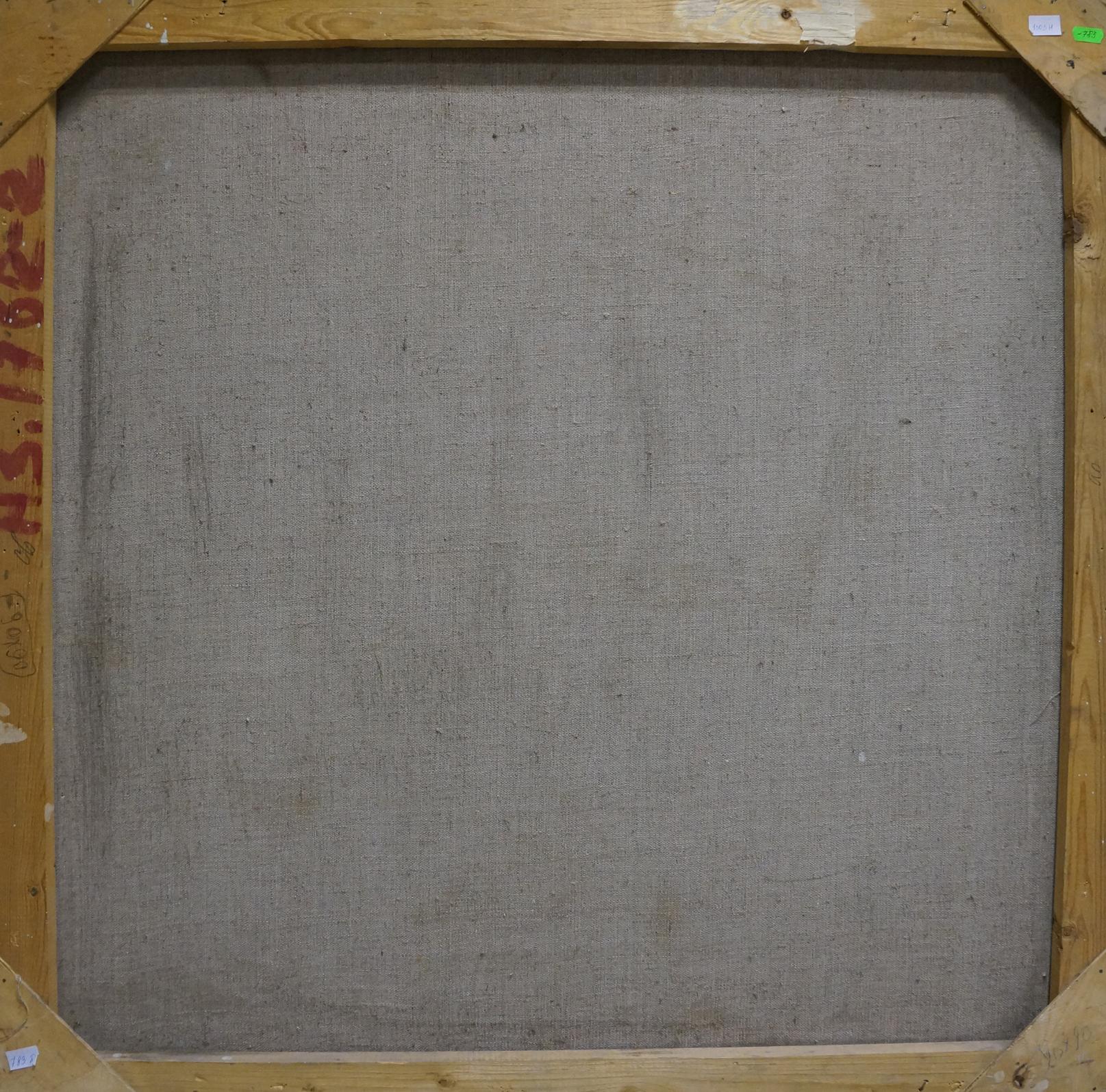Back of gray canvas oil painting Still life by Bronstein Shaya Iosifovich on wooden frame