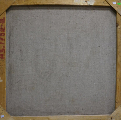 Back of gray canvas oil painting Still life by Bronstein Shaya Iosifovich on wooden frame