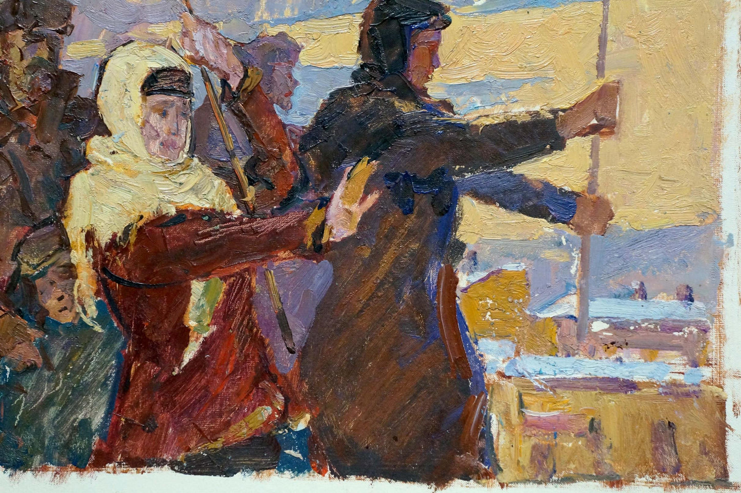Oil painting of people before Konstantin Pokulity leaders speech