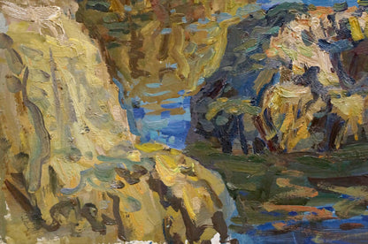 Textured impasto oil painting of rocky sea coast by Olkhov Vladimir Nikolaevich