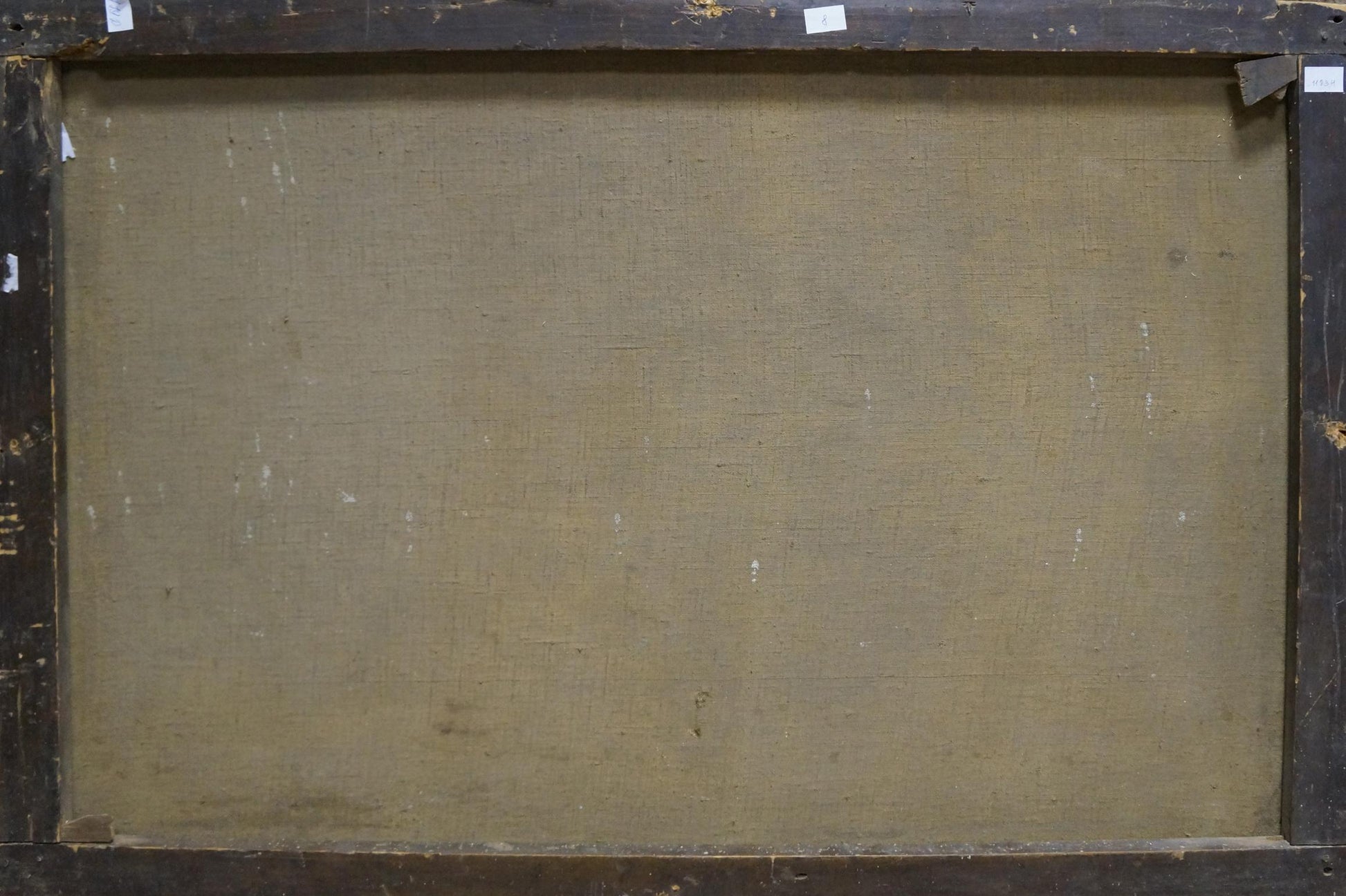 Back of framed Oil painting Field landscape Tolkachevsky I with aged beige canvas