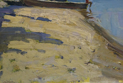 Textured impressionistic oil painting of girl on sandy shore by Petrov Georgy Petrovich