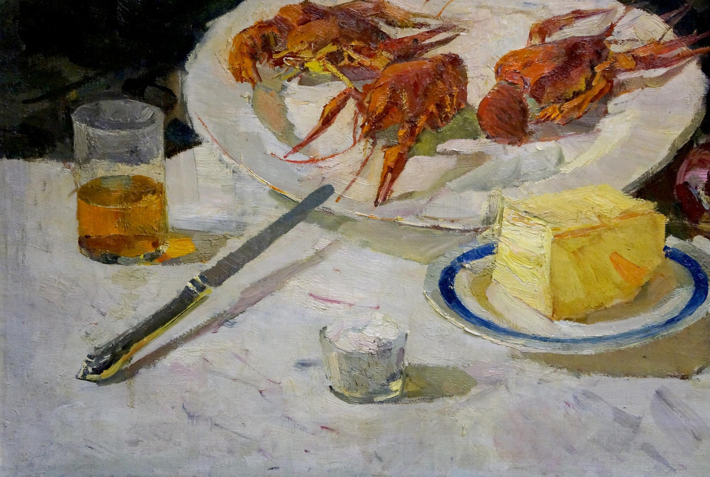 Oil painting of cooked crawfish with butter and beer by Kerzhner Alexander Haskelevich