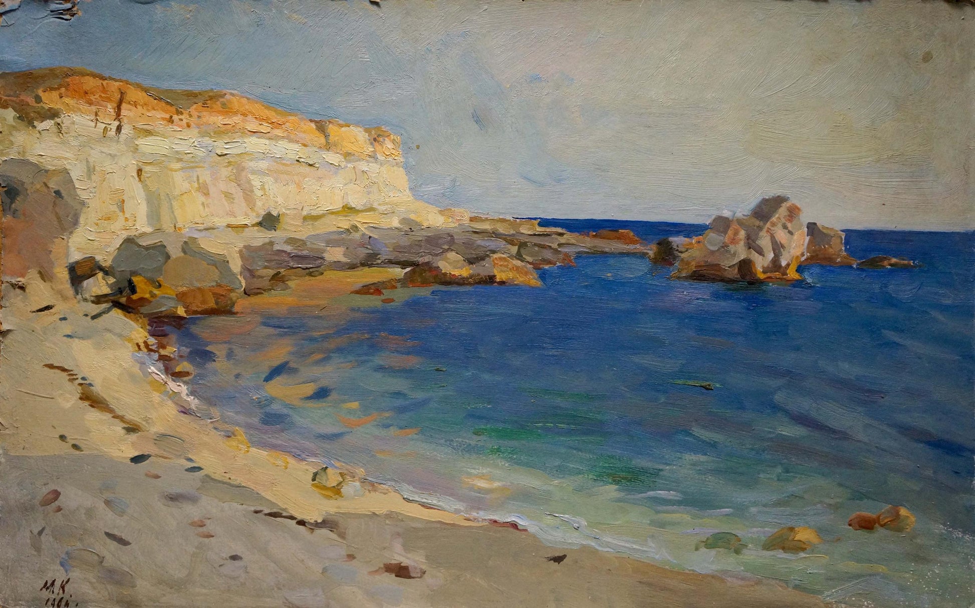 Oil painting Sea landscape by Kobylenkov Mikhail Vasilievich, serene coastal cliffs