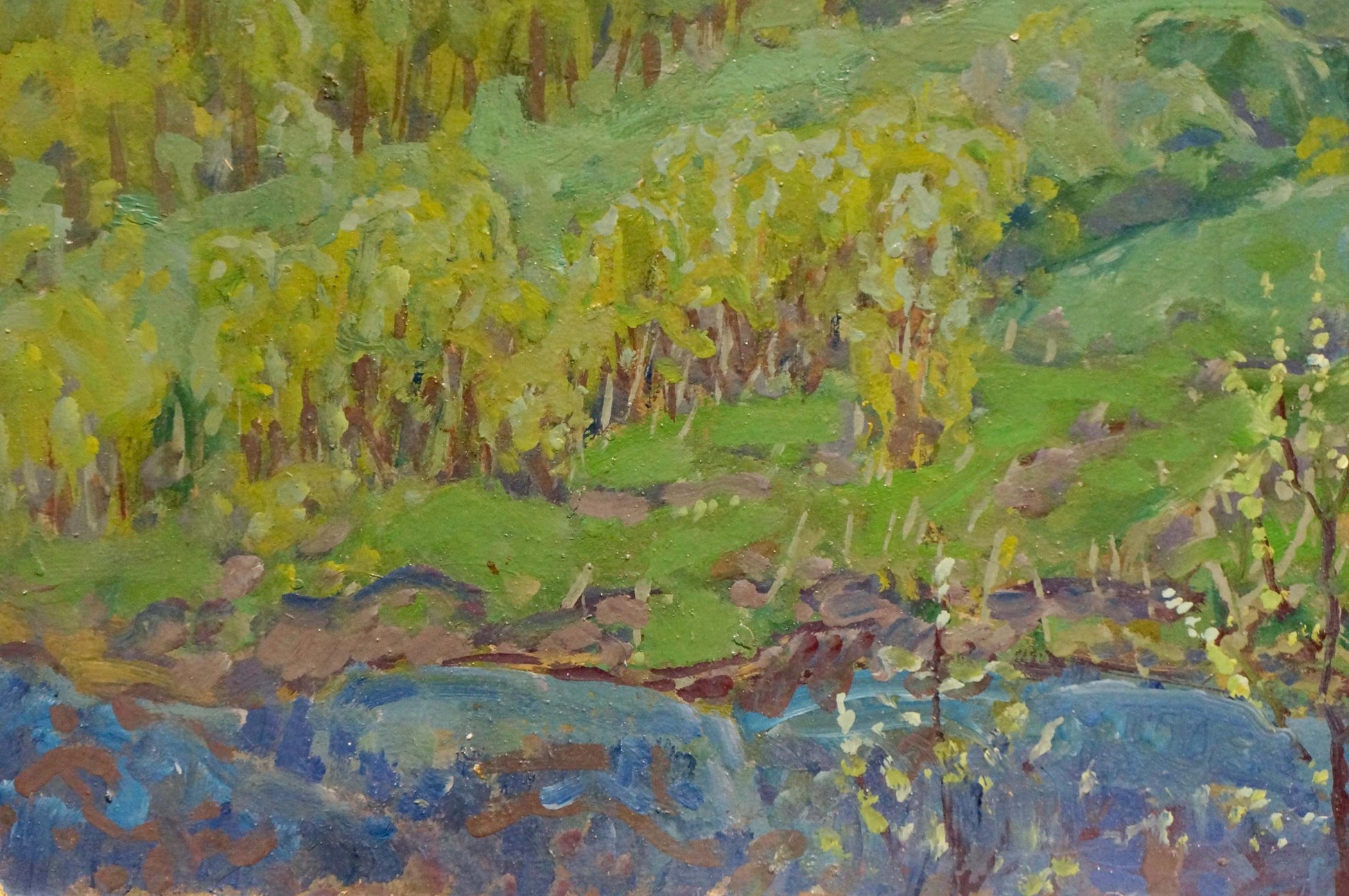 Vibrant impressionist oil painting of lush forest glades by Kolosovsky Georgy Sergeevich