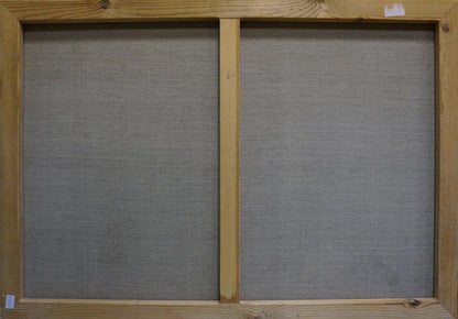 Back of Oil painting Blooming tree canvas with gray fabric panels