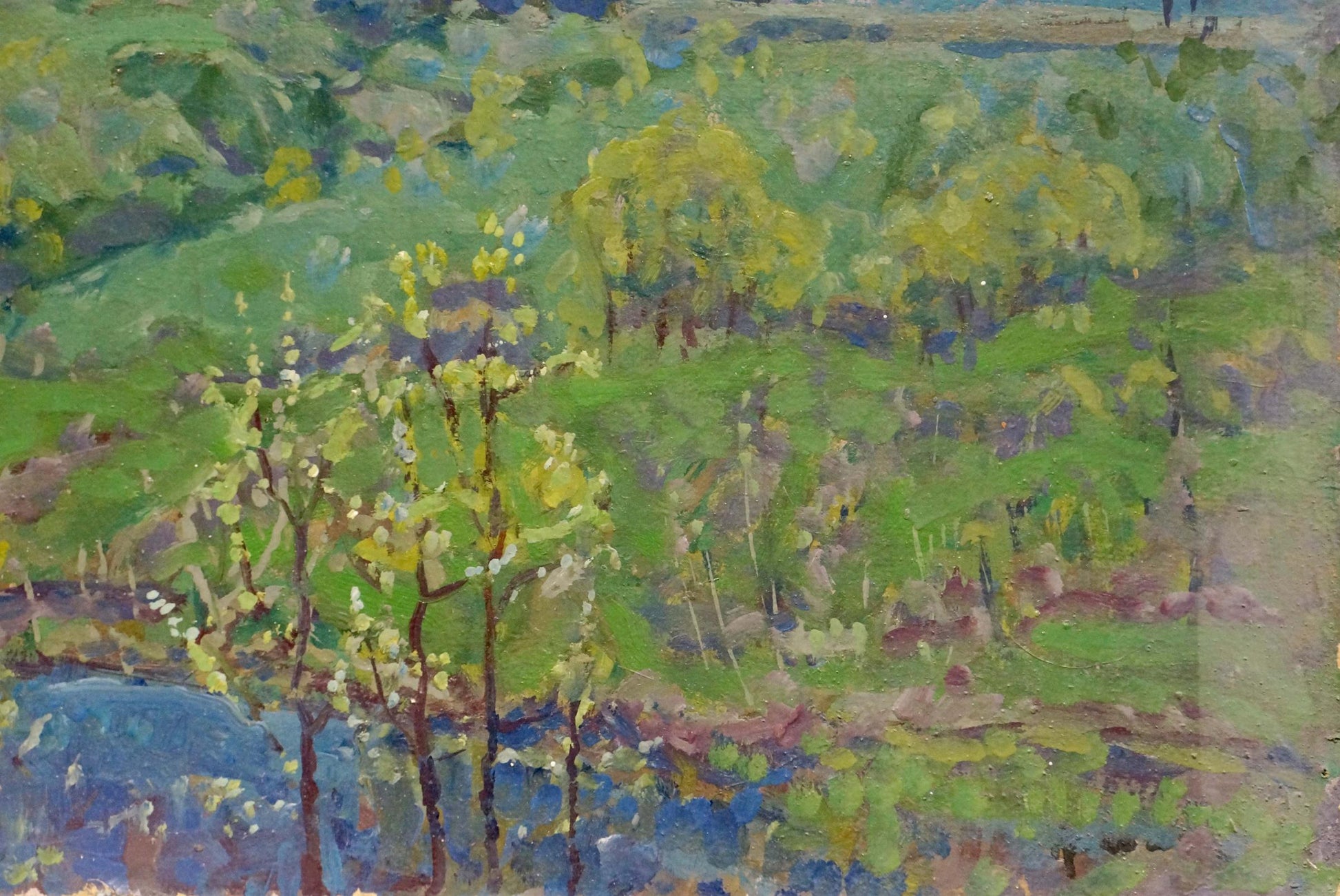Vibrant impressionist oil painting of lush forest glades by Kolosovsky Georgy Sergeevich