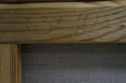 Back of Oil painting Blooming tree on light brown wooden beam 63 x 90