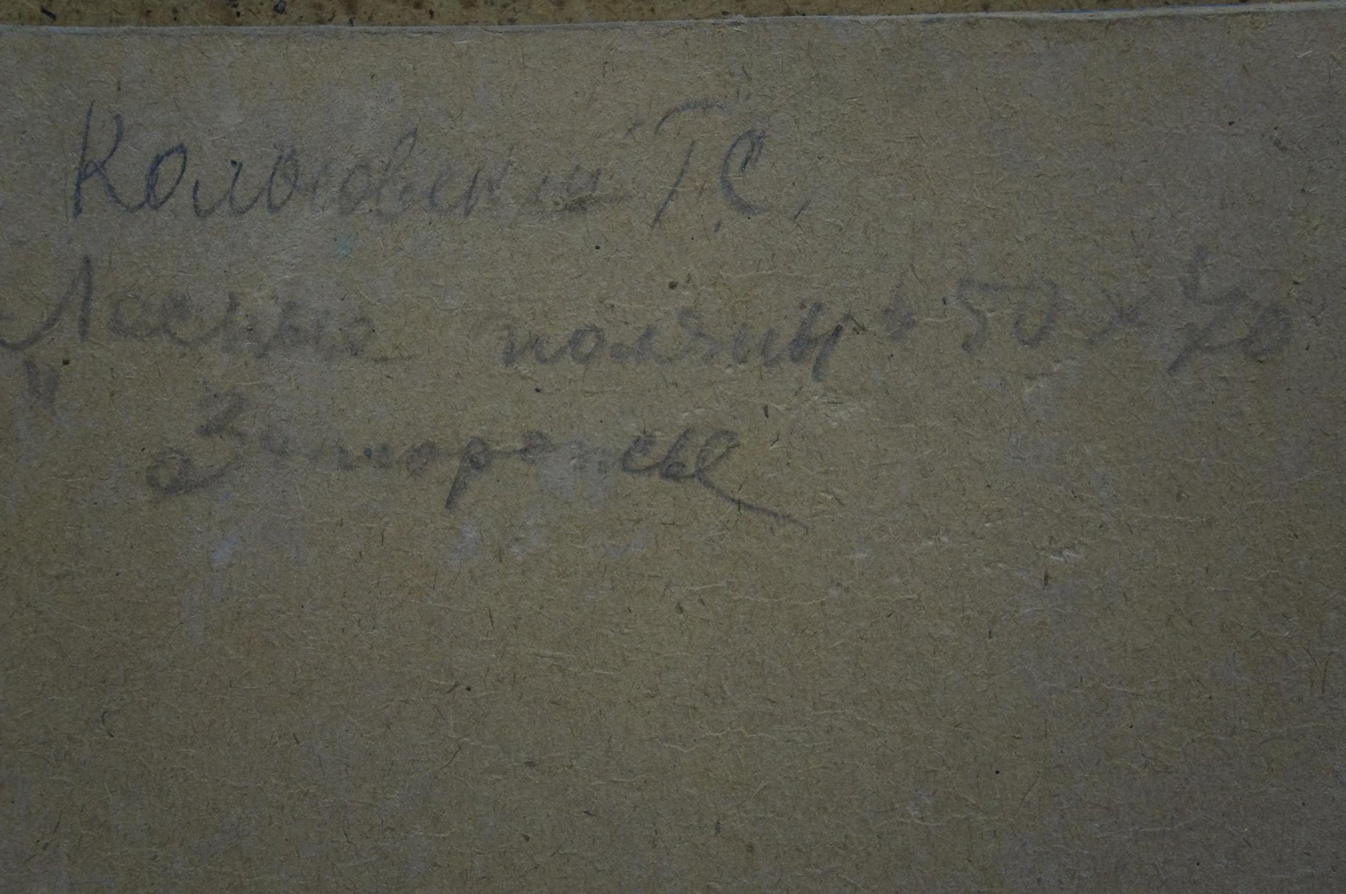 Faded handwritten inscription on back of Kolosovsky Georgy Sergeevich forest glades oil painting