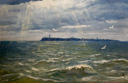 Oil painting Isle Beseda Petr Nikolayevich stormy sea with seagulls