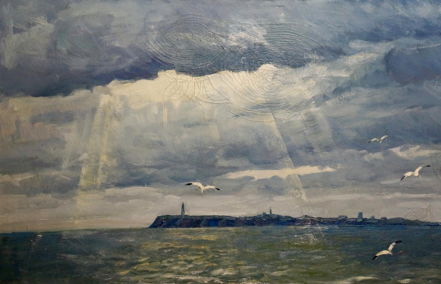 Oil painting Isle Beseda Petr Nikolayevich: dramatic seascape with swirling clouds