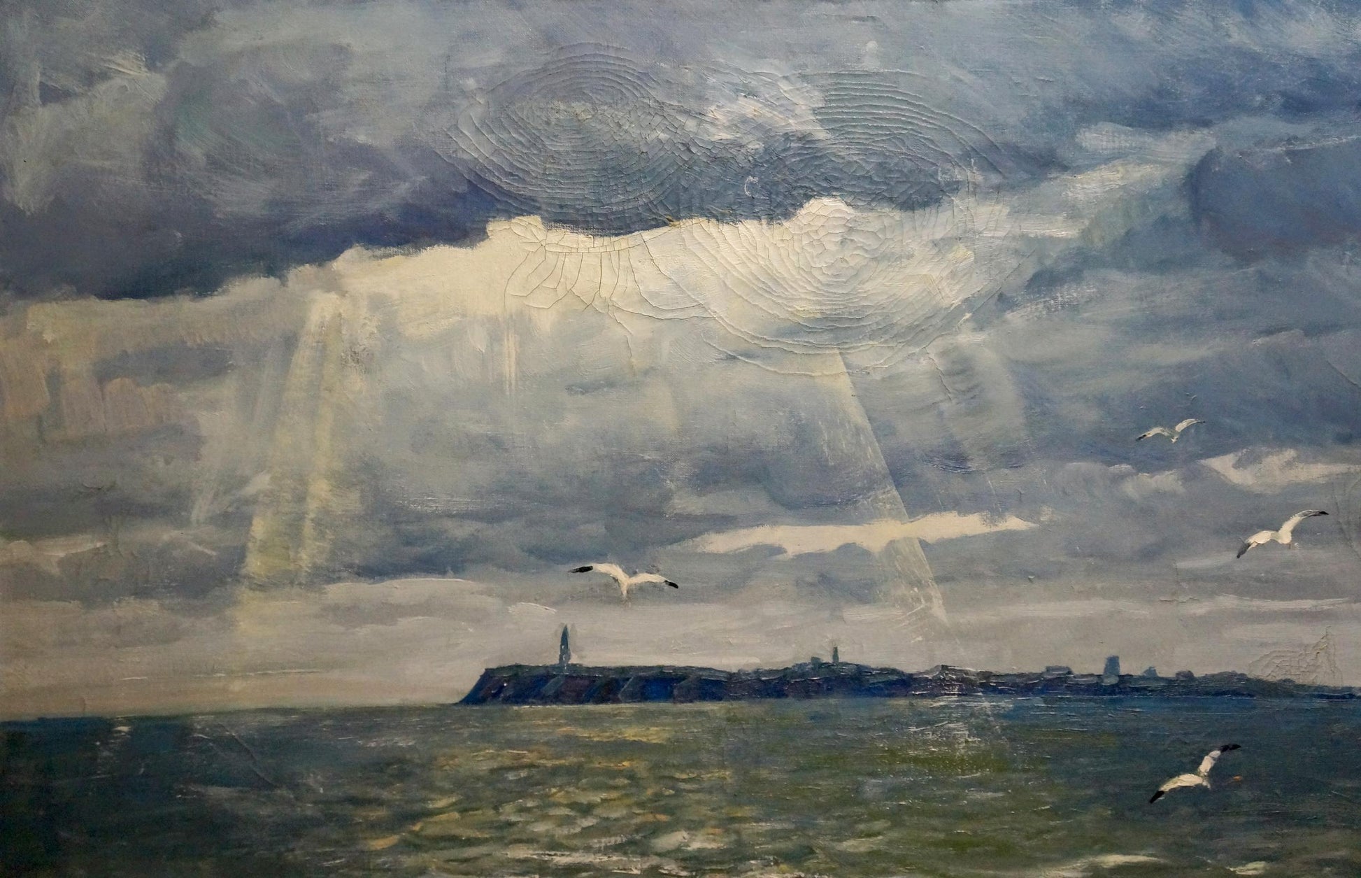 Oil painting Isle Beseda Petr Nikolayevich: dramatic seascape with swirling clouds
