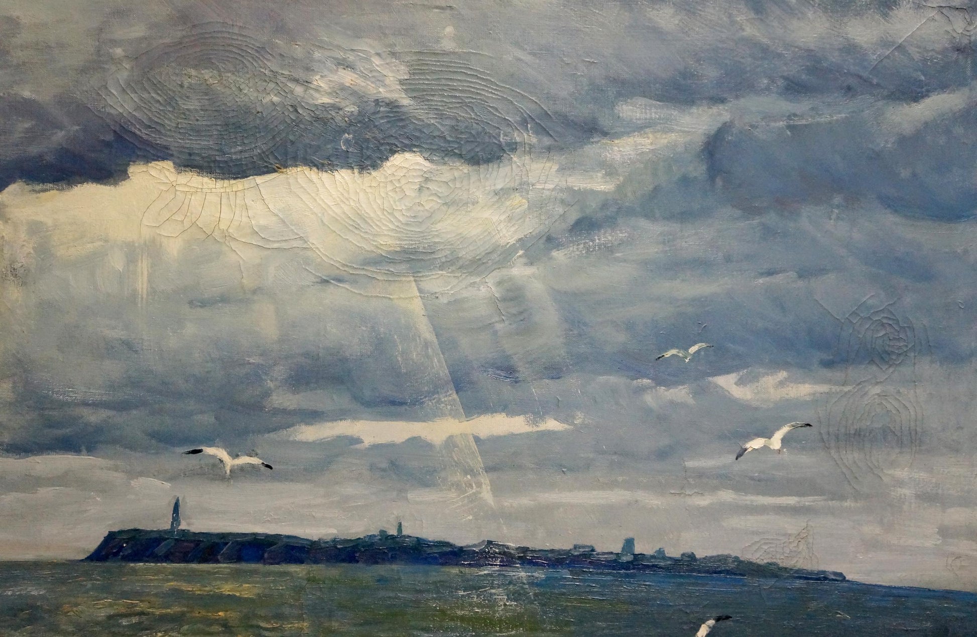Oil painting Isle Beseda Petr Nikolayevich stormy sea with lighthouses