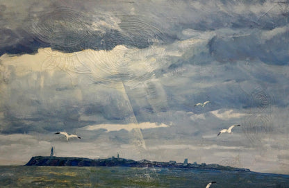 Oil painting Isle Beseda Petr Nikolayevich stormy sea with lighthouses