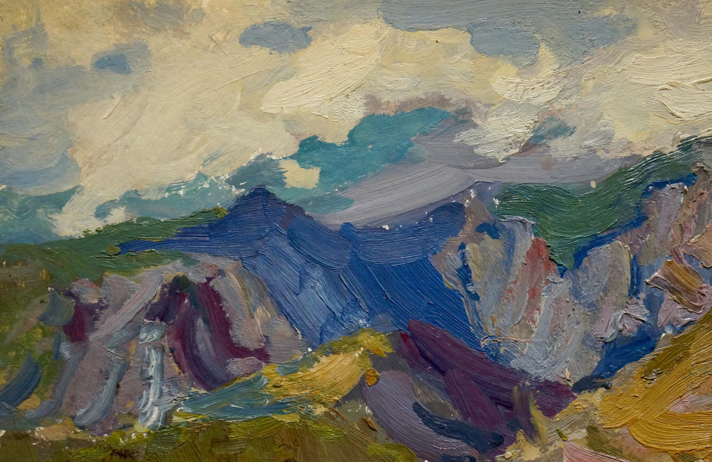 Textured oil painting of mountain range and old roads by Fomin Anatoly Nikiforovich