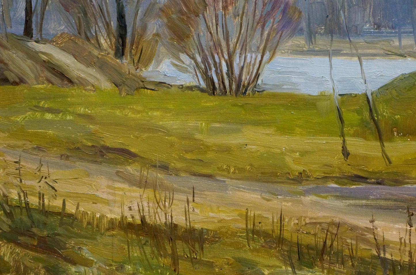 Textured oil painting of autumn church bells serene landscape by unknown artist