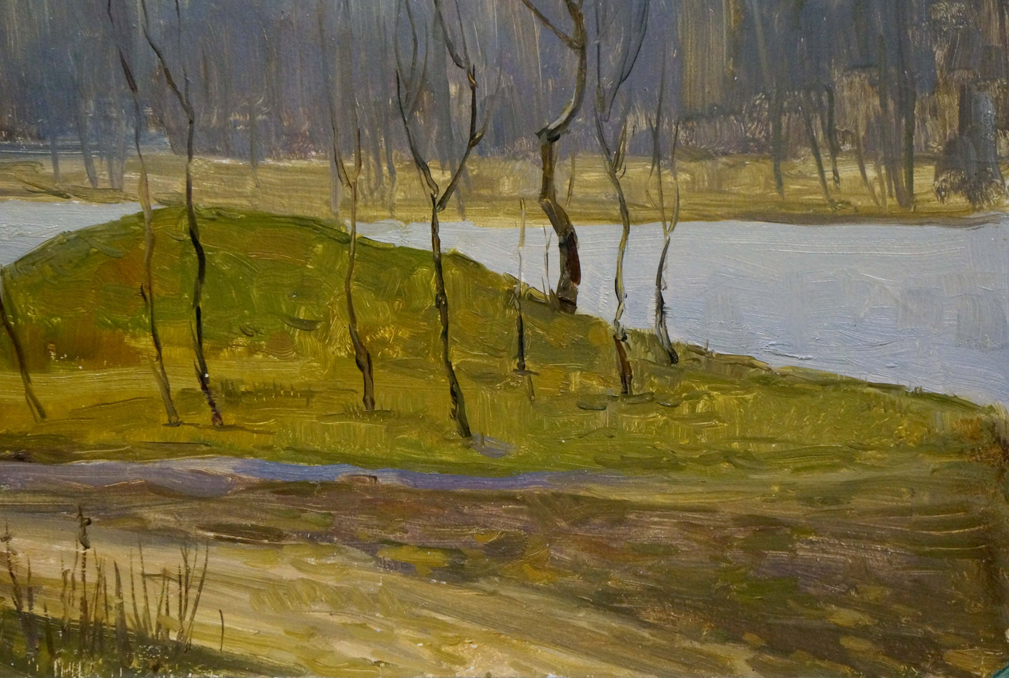 Oil painting of serene autumn landscape with church bells by unknown artist