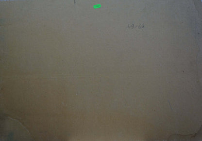 Back of oil painting Autumn church bells with beige paper, green sticker, handwritten markings