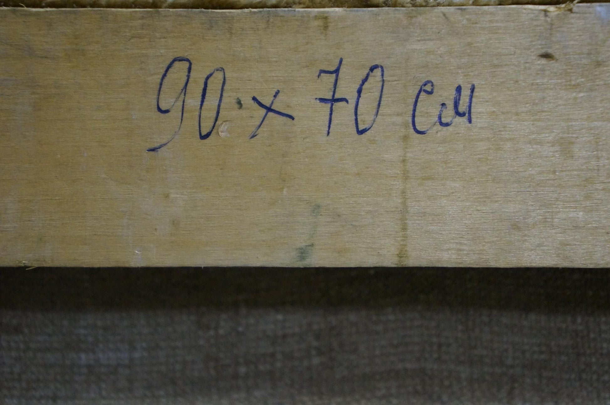 Back of Rudenko Vladimir Mikhailovich oil painting with blue ink dimensions on plank